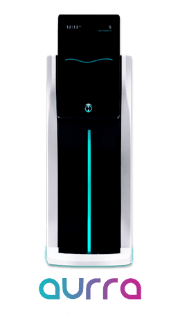 Touchscreen water dispenser Aurra Pro 2 in sleek black and silver design.